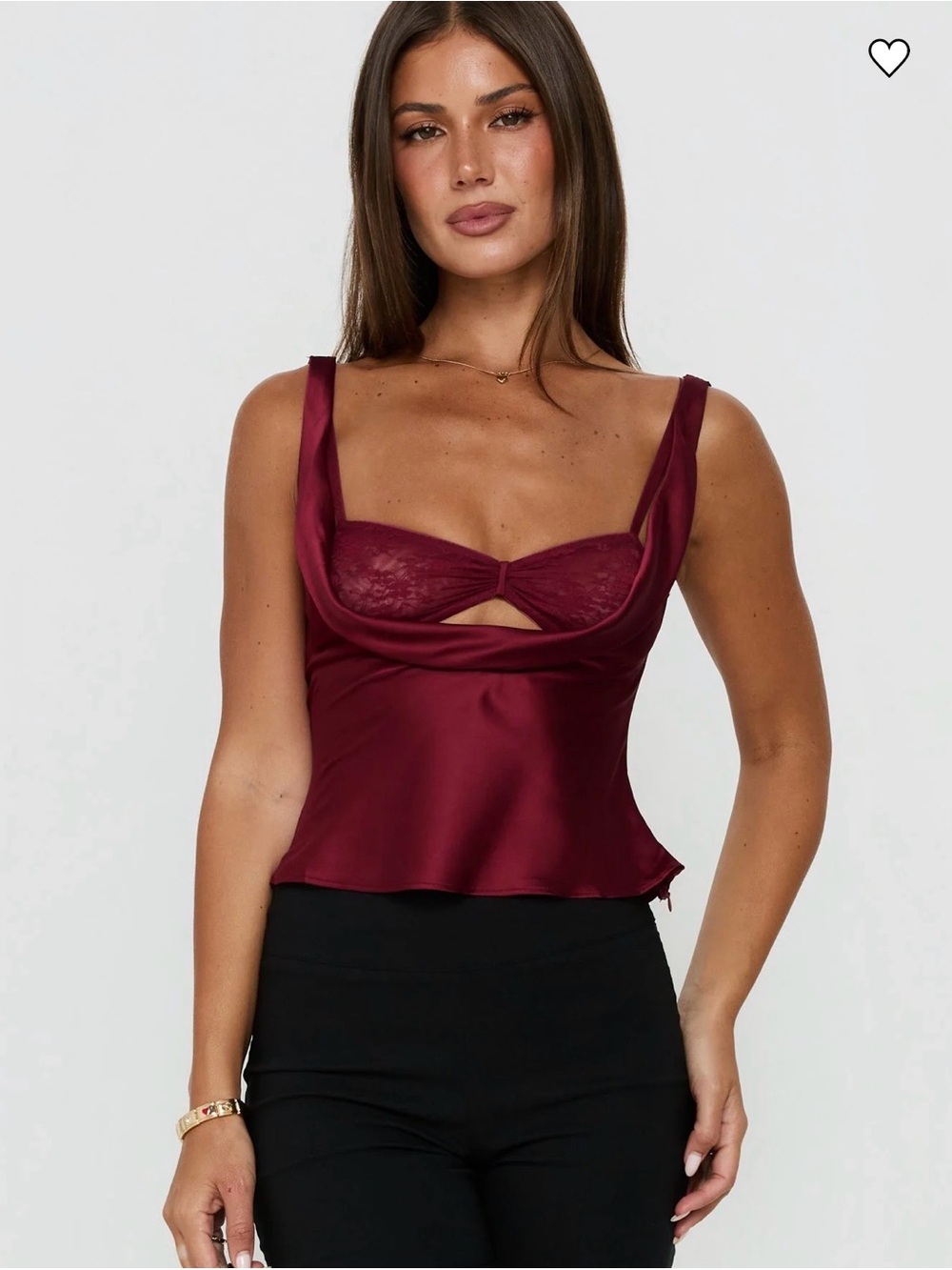 Princess Polly Burgundy Satin Lace-Trim Bandeau Cami (BRALLET NOT INCLUDED)